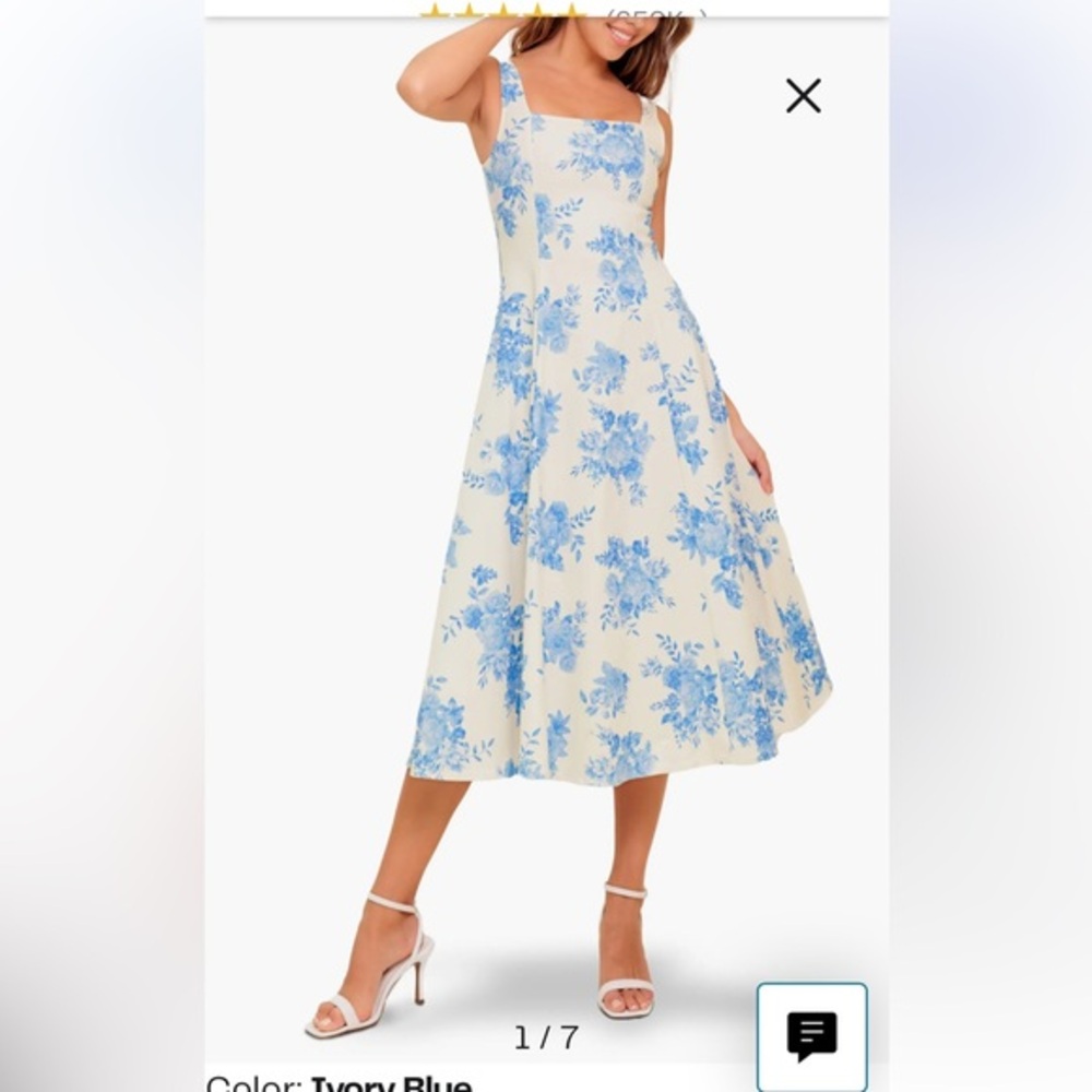 NWOT Flying Tomato Floral Print Midi Dress Size Women’s Large Color Ivory/Blue